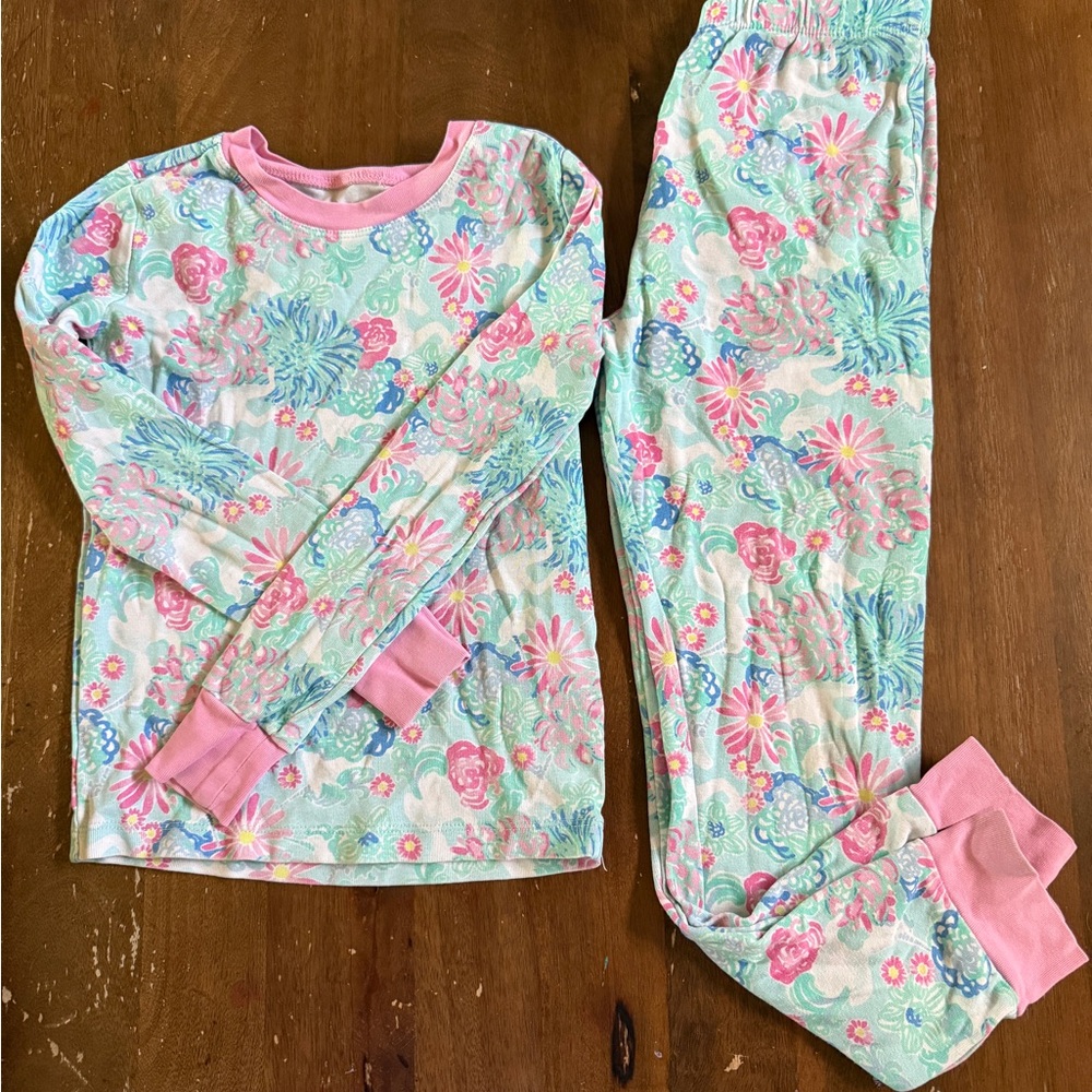 Pottery Barn Kids Floral Pajama Set - Pink and Blue